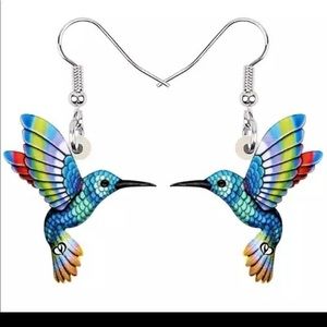 🌿🍒Blue Hummingbird Acrylic Drop Dangle Bird Animal Stainless Steel Earrings 🍒